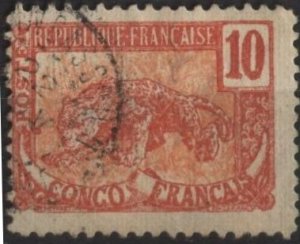 French Congo 39 (used) 10c leopard, dark red & red (1900)