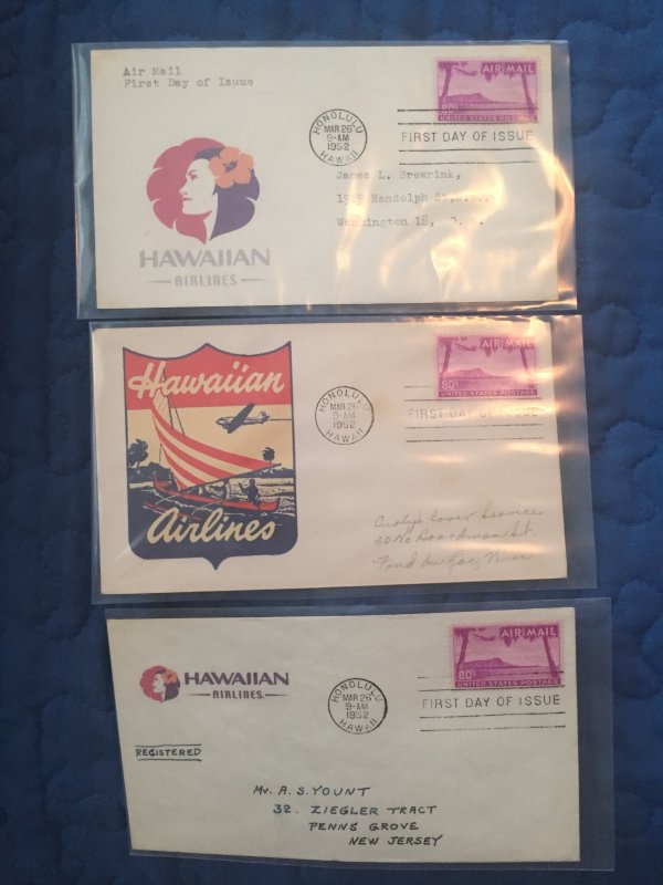 3 FDCs HAWAII airmail C46