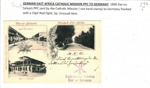 GERMAN EAST AFRICA Card Dar-es-Salaam CATHOLIC MISSION Cachet Munich 1898 SOc6