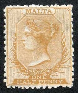 Malta SG14 1868 1/2d Yellow Buff Wmk CC Perf 12.5 rough M/Mint a Fresh Stamp