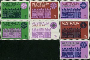 Australia 1971 SG498-504 Christmas block of 7 MNH
