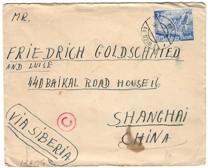 Wien Austria 1940 to Shanghai China via Siberia Nazi censorship  judaica Jewish