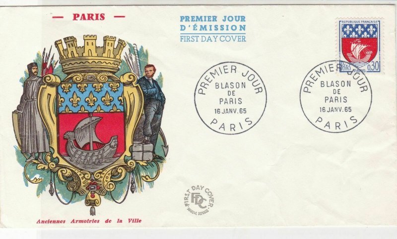 France 1965 Crest Picture Arms of Paris Slogan Cancels Stamp FDC Cover Ref 31711