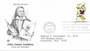2002 FDC, #3650, 37c John James Audubon, 2 diff. cachets