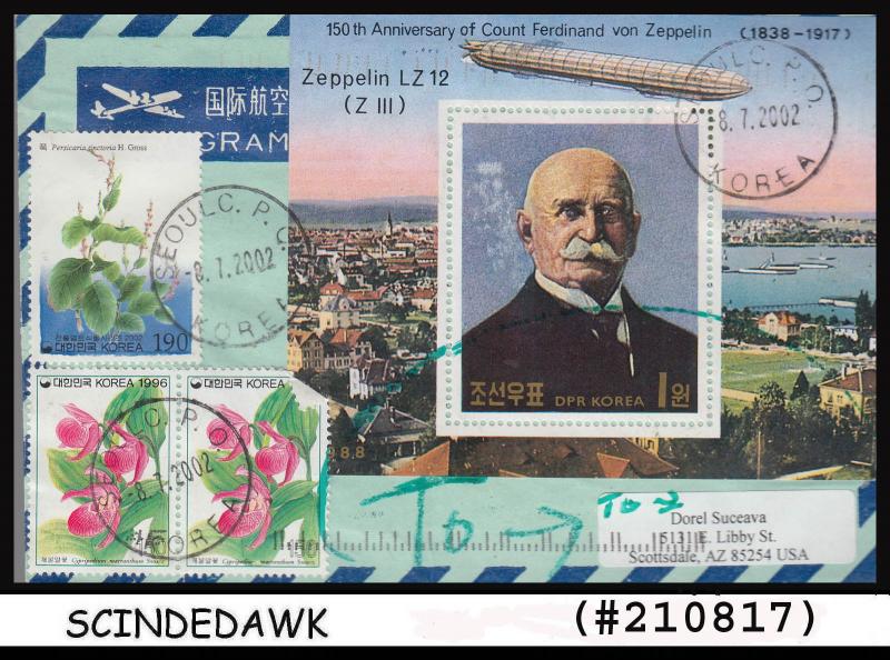 KOREA - 2002 AEROGRAMME to USA with ZEPPELIN Stamp REGISTERED