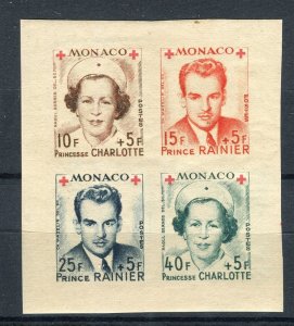 MONACO; 1949 early Red Cross issue part Sheet Imperf Mint hinged