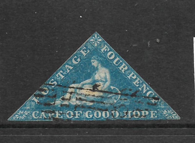 CAPE OF GOOD HOPE 1853  4d   DEEP  BLUE    IMPERF  FU   SG 2