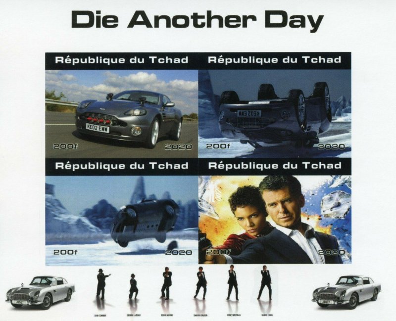 Chad James Bond Stamps 2020 MNH Die Another Day Pierce Brosnan Cars 4v IMPF M/S 