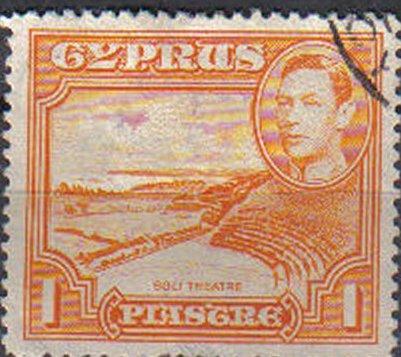 CYPRUS, 1938, used, 1pi. orange. King George VI, Roman theatre, Soli