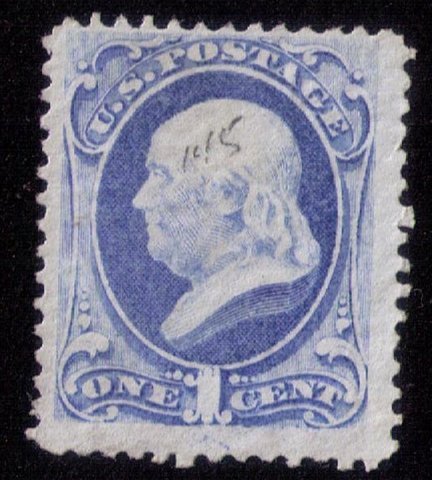 US Sc #145 Unused MNG 1c Gray Blue FranklinNumber Cancelled F-VF Cat.$750.00