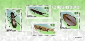 Central Africa - 2023 Extinct Insects, Beetle, Earwig - 4 Stamp Sheet -