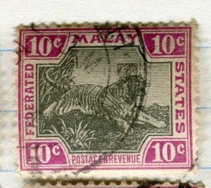 MALAYA STRAITS SETTLEMENTS;  FED STATES 1904 Tiger issue used 10c. value, Shade