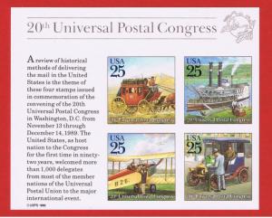 #2438  MNH OG   souvenir sheet of 4  Mail Transportation  