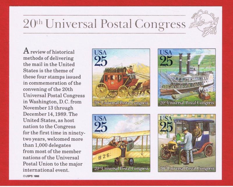 #2438  MNH OG   souvenir sheet of 4  Mail Transportation  Free S/H