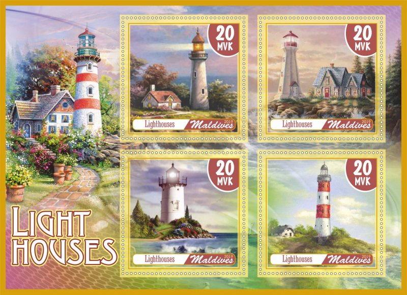 Stamps. Lighthouses  2019 year 1+1 sheets perforated