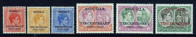 ST.KITTS-NEVIS KG VI 1950 Anguilla Tercentenary Overprint Set SG 86 - SG 91 MINT