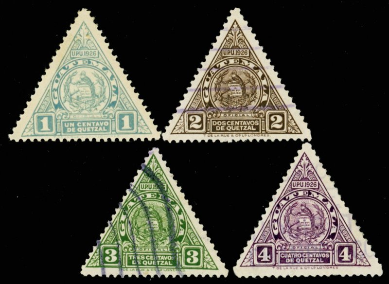 GUATEMALA Sc O6-O9 F-VF/USED* - 1929 National Emblem, Triangle -O6 is Mint