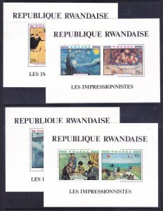 Rwanda 986a-989a (983-91) MNH 1980 Impressionist Painters Souvenir Sheets Set 4 