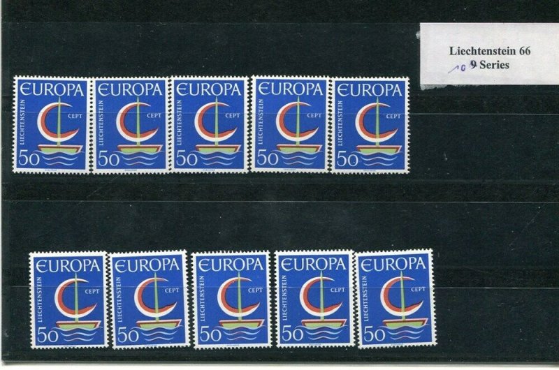 D093767 Europa CEPT 1966 Symbolic Sailboat Wholesale 10 Series MNH Liechtenstein