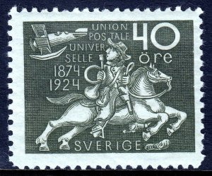 SWEDEN — SCOTT 220 — 192440o OLIVE GREEN POSTRIDER UPU ISSUE — MH — SCV $32