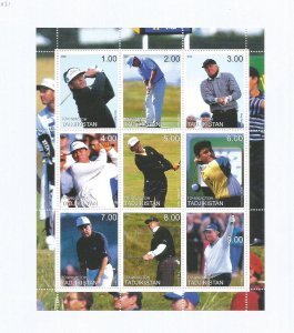 TADZHIKISTAN - 2000 - Golfers - Perf 9v Sheet - MLH - Private