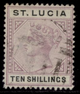 ST. LUCIA QV SG52, 10s dull mauve & black, FINE USED. Cat £160.