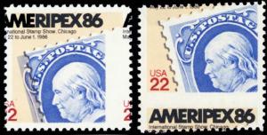 2145, Color Shift & Misperforation ERRORS 22¢ Ameripex 86 Mint NH - Stuart Katz
