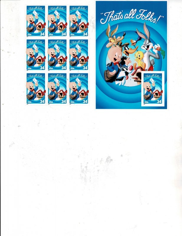 Porky Pig 34c Booklet/Sheet Postage #3534 MNH