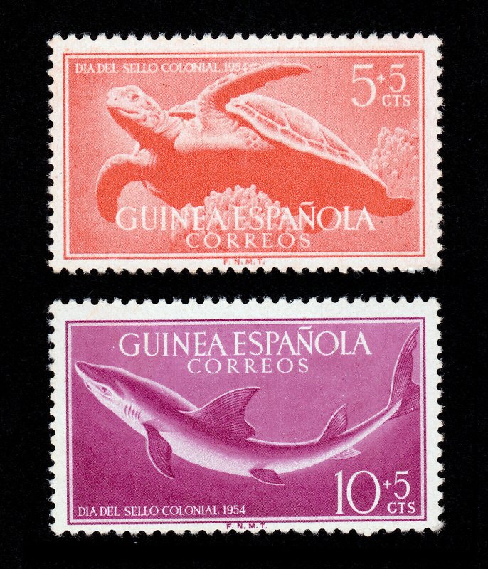 SPANISH GUINEA SCOTT #B31-B32 SEMI-POSTAL ⭐ SEA TURTLE/SHARK ⭐ MNH-OG 1954