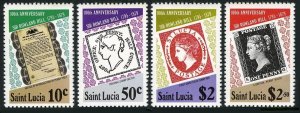 St Lucia 478-482, MNH. Mi 467-470,Bl.18. Sir Rowland Hill, 1979. Stamp on Stamp. 