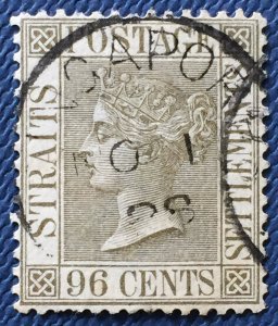 Malaya Straits Settlements 1883-91 QV 96c Used Wmk CA SG#71 M4728