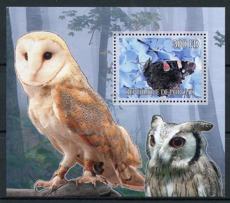 Djibouti 2007 MNH Butterflies & Owls 1v S/S III Butterfly Trees Birds Stamps