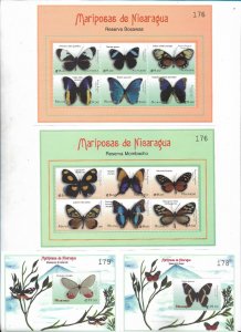 NICARAGUA 2000 BUTTERFLIES OF NICARAGUA 2 SOUVENIR SHEET + 2 MINI SHEET MINT NH