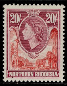 NORTHERN RHODESIA QEII SG74, 20c rose-red & red purple, NH MINT. Cat £35.