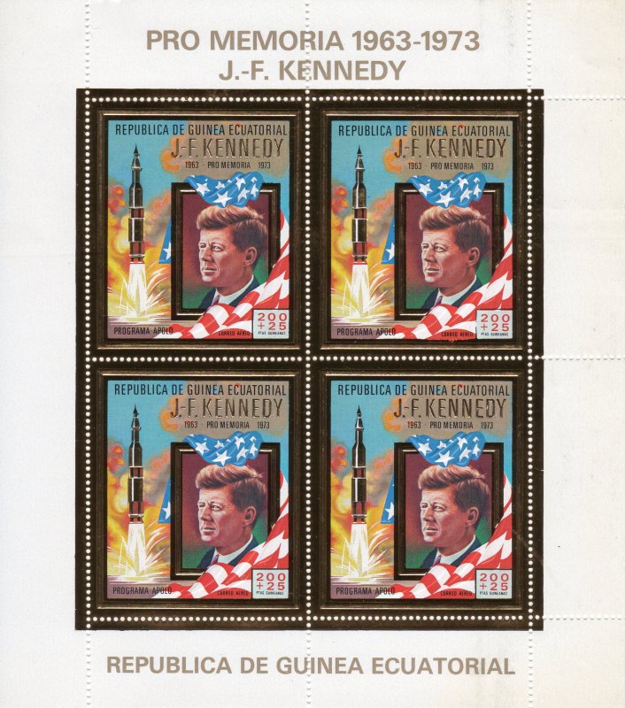 Equatorial Guinea 1973 Mi#306 John F.Kennedy/Space Sheetlet (4) Perforated MNH