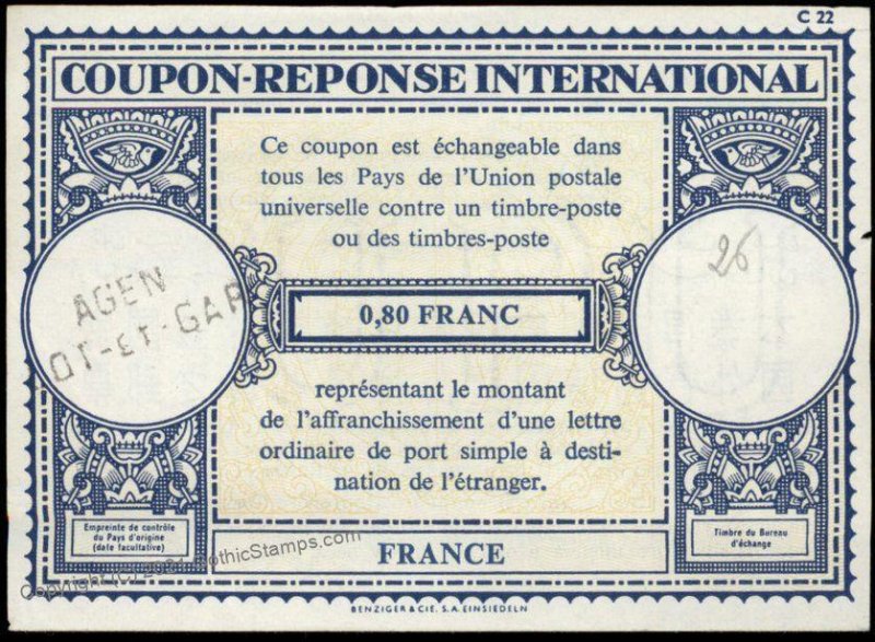 France International Reply Coupon IRC Post Office G98964