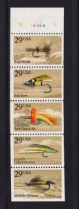 1991 Fishing Flies 5 different 29c folded MNH pane Sc 2549a plate number A33233