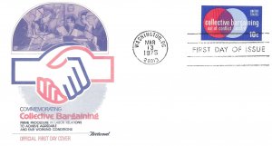 1975 FDC, #1558, 10c Collective Bargaining, Fleetwood w/insert