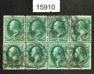MOMEN: US STAMPS # 136 GRILLED NYFM BLOCK OF 8 SCARCE $500++ LOT #15910