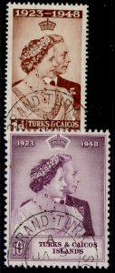 TURKS & CAICOS ISLANDS GVI SG208-209, 1949 ROYAL SILVER WEDDING set, FU. Cat £20