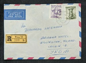 1960 Vienna Austria Registered Airmail Cover to Cochin India