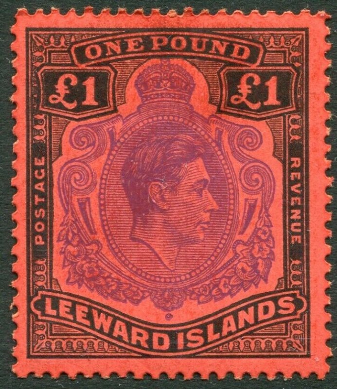 LEEWARD ISLANDS-1952 £1 Violet & Black/Scarlet Perf 13 Sg 114c LIGHTLY MOUNTED/M