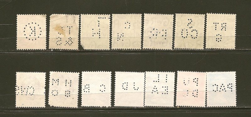 Great Britain Lot of 14 Used Perfins KGV KGVI & QEII