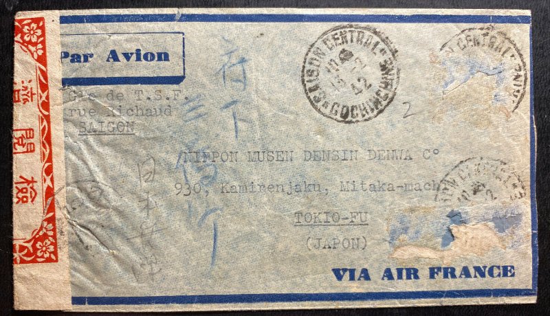 1942 Saigon Vietnam Airmail Cover To Tokio Japan Stamps Removed By Censor