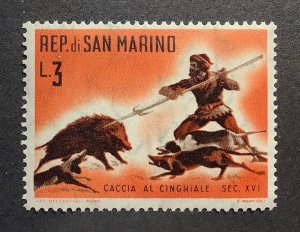 San Marino 1961 Scott 479 MNH - 3 l, Wild boar hunt with dogs