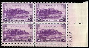 SCOTT  801  PUERTO RICO TERRITORY  3¢  PLATE BLOCK OF 4  MINT NEVER HINGED