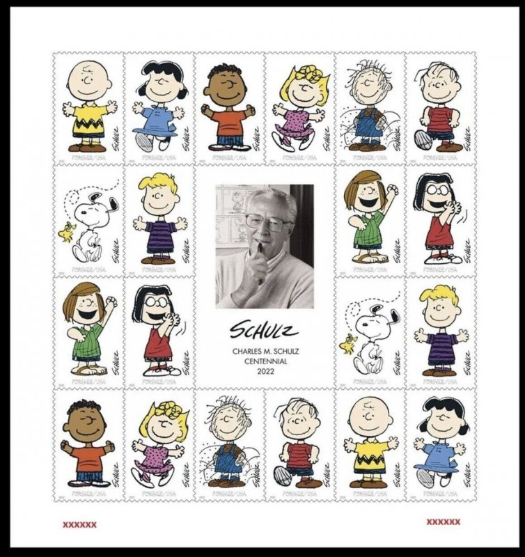 US Charles M Schulz. Sheet of 20 stamps Pre-Order Ships On 30 Sep 2022 MNH