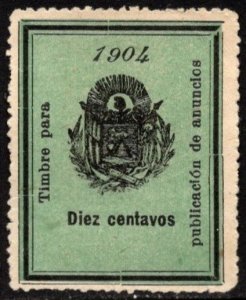 1904 El Salvador Revenue 10 Centavos Poster Tax Ad Posting