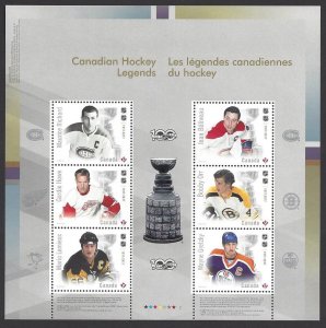 Canada #3026 MNH ss, Canadian hockey legends, issued 2017