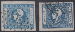 ARGENTINA BUENOS AIRES 1859 LIBERTY HEAD Sc 10 & 10b CHOICE CANCELS+ SCV$155.00 